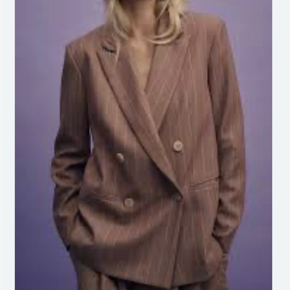 Anthropologie Brown Double Breasted Striped Blazer XXS - Picture 2 of 10